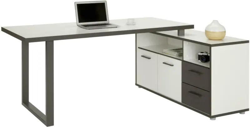 Eckschreibtisch in Grau/Weiß