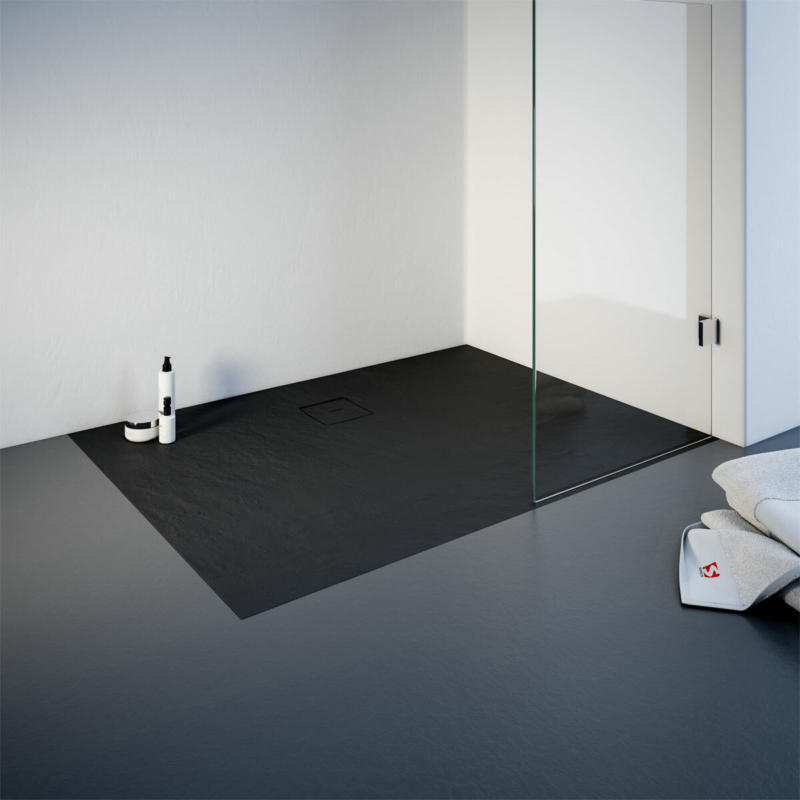 Eck-Duschwanne, Rechteck, Steinstruktur, 120x4x80 cm, anthrazit anthrazit | 1200x40x800 mm