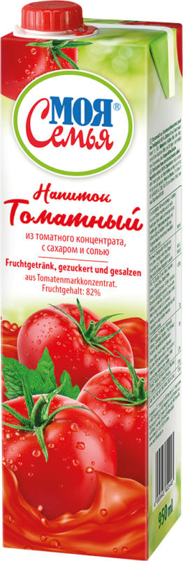 Fruchtgetränk aus Tomatenmarkkonzentrat, gezuckert und gesalzen. Fruchtgehalt: 82%.