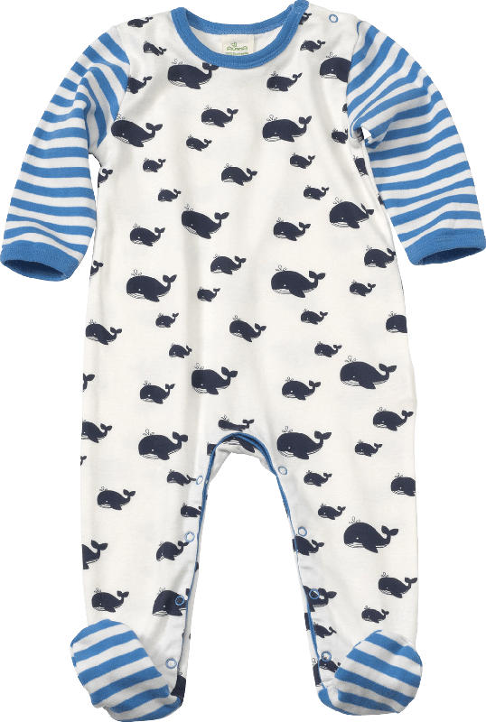 ALANA Baby Schlafanzug, Gr. 62/68, in Bio-Baumwolle, weiß, blau