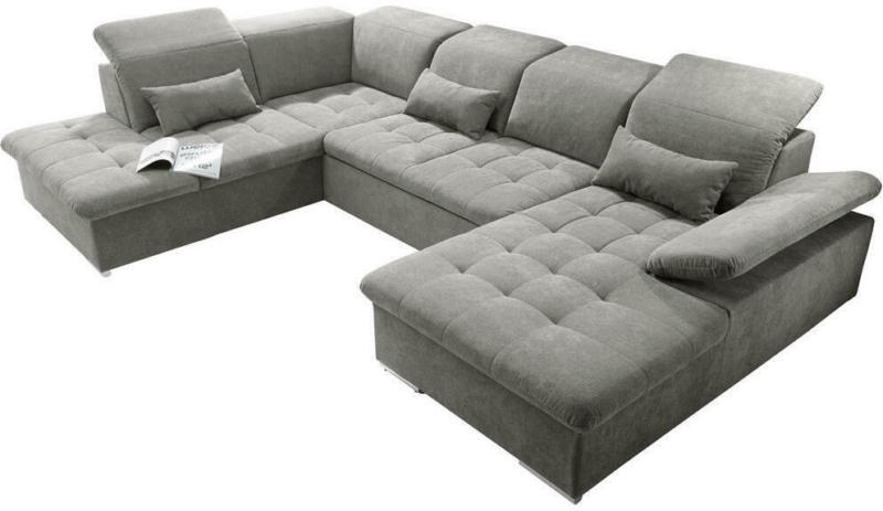 Wohnlandschaft in Textil, Holzwerkstoff Schlammfarben
