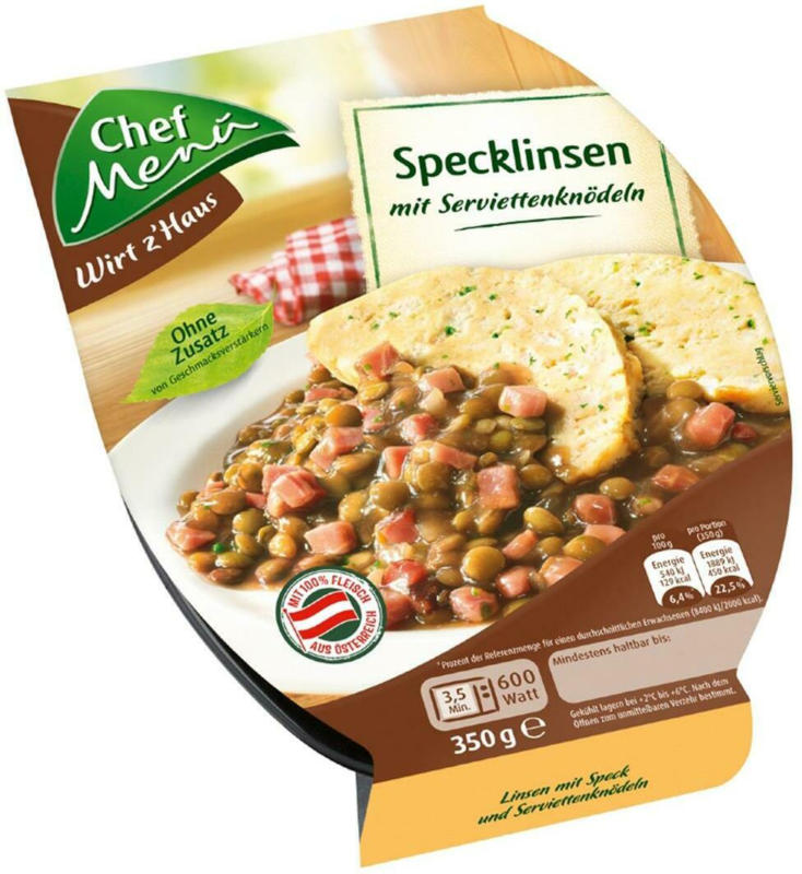 Chef Menü Specklinsen mit Serviettenknödeln