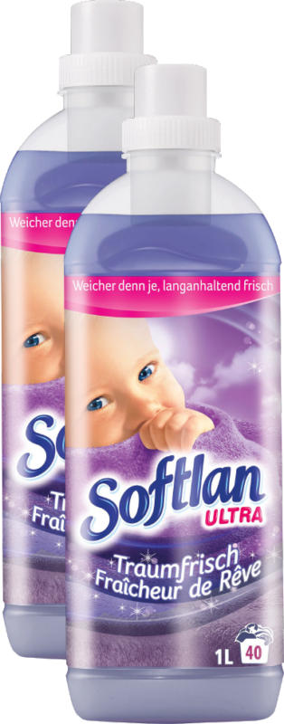 Assouplissant Fraîcheur de rêve Softlan Ultra, 2 x 36 lessives, 2 x 1 litre