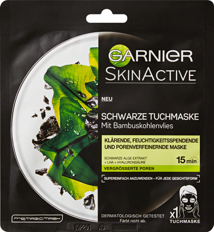 Garnier Schwarze Tuchmaske mit Bambuskohle, 1 Stück