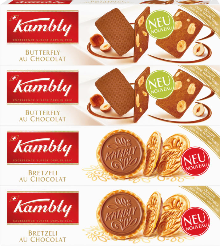 Kambly Bretzeli & Butterfly, au chocolat, 4 x 100 g