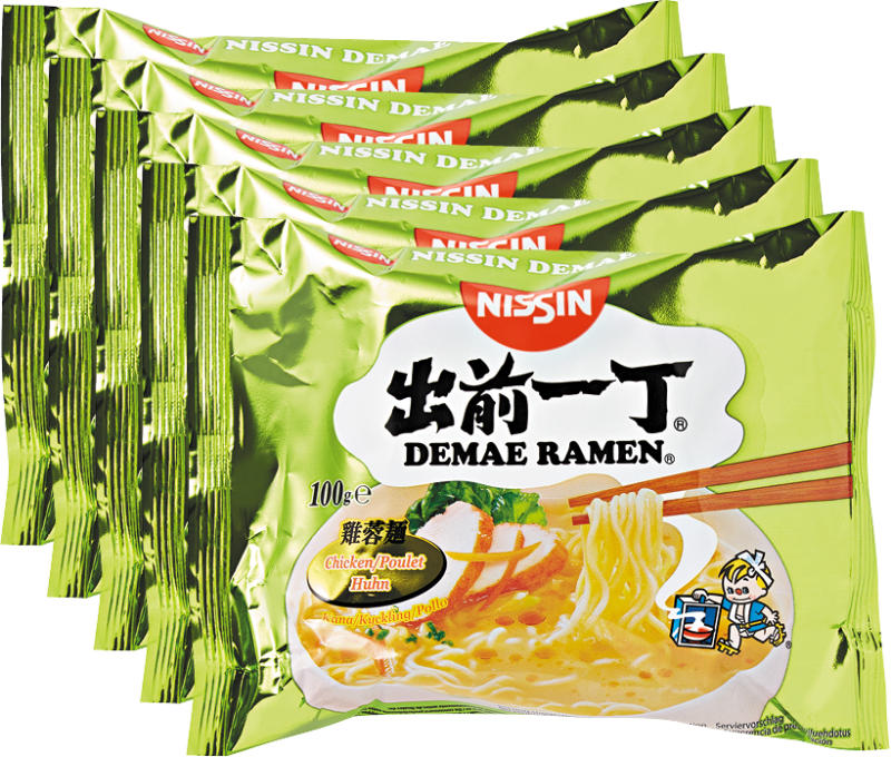 Nissin Instant Noodle Soup Demae Ramen, Poulet, 5 x 100 g