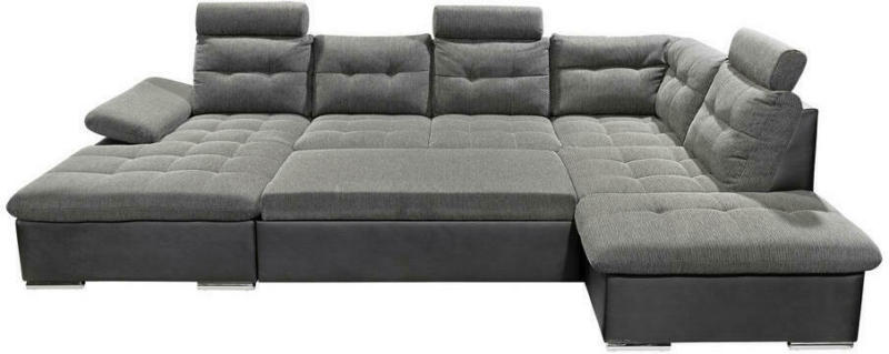 Wohnlandschaft in Textil Grau, Schwarz