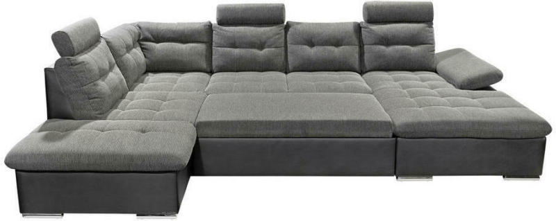 Wohnlandschaft in Textil Grau, Schwarz