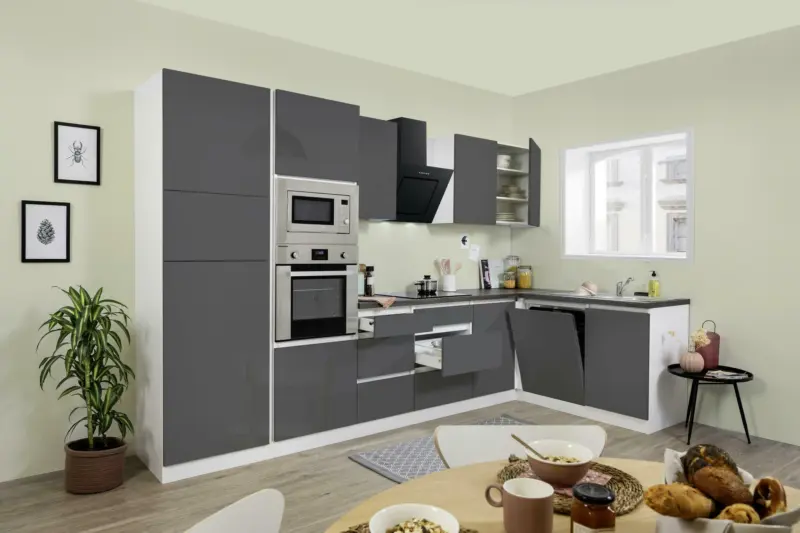 Küchenblock in Grau Hochglanz inkl. E-Geräte 'Premium'