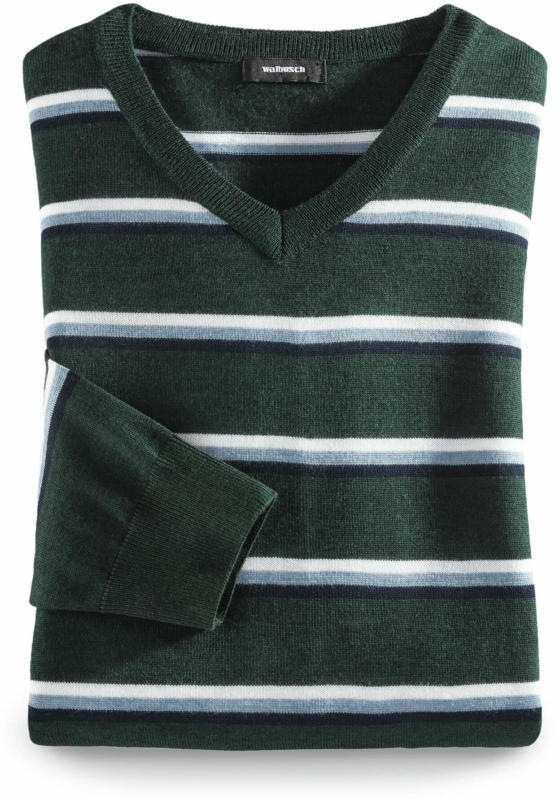 Streifen V-Pullover Merino-Mix