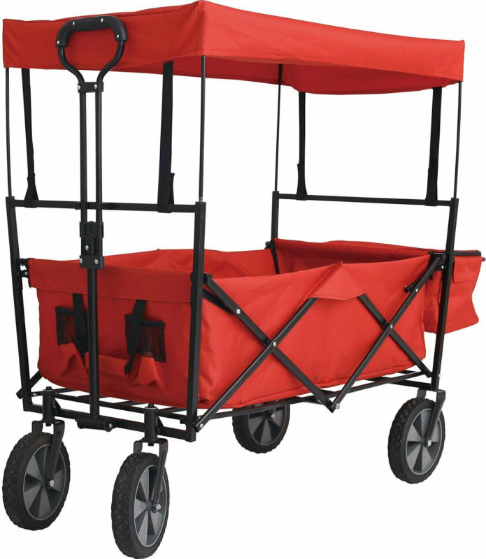 Faltbarer Bollerwagen mit Dach Rot