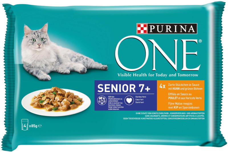 Purina ONE Tendres Morceaux en Sauce avec Poulet & Haricots 4x85g