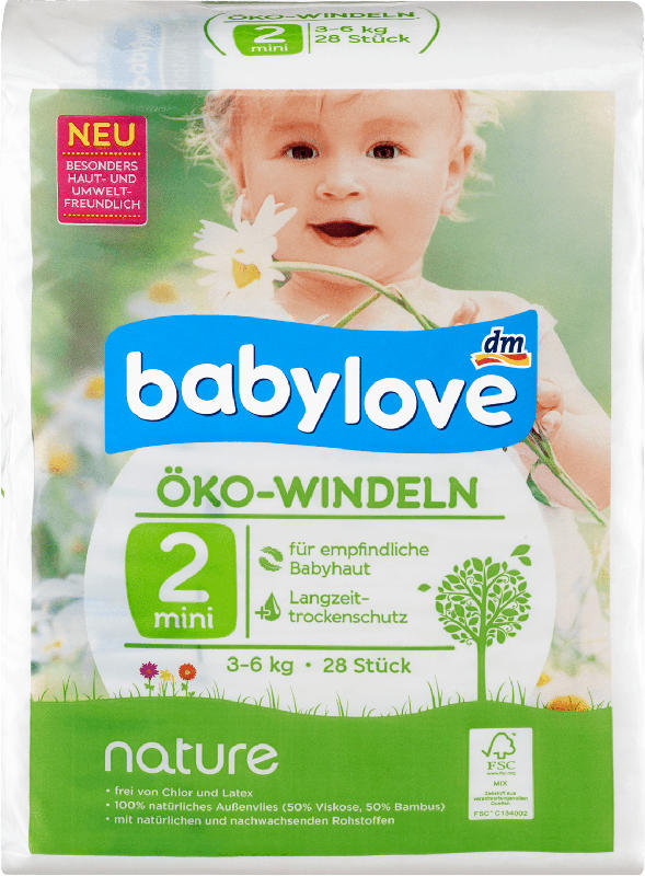 babylove Öko-Windeln nature Größe 2, Mini, 3-6kg