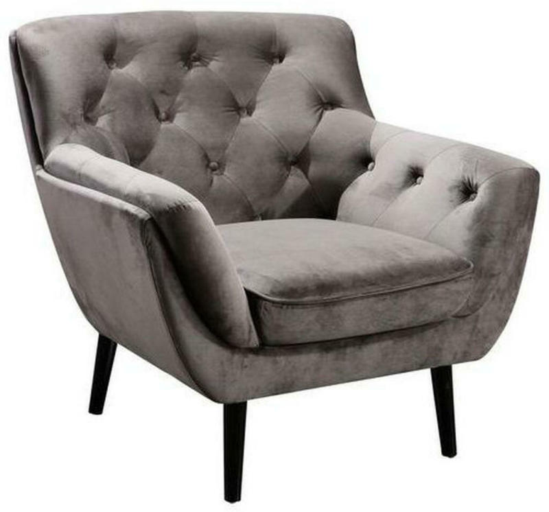 Chesterfield-Sessel in Holz, Textil Grau, Schwarz