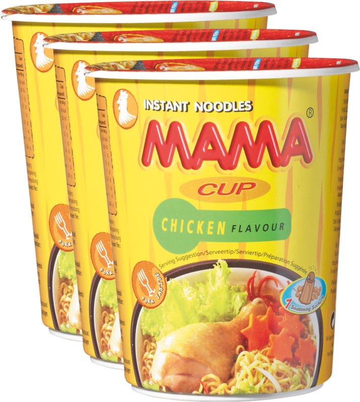 Mama Cup Instant Noodles, Arôme de poulet, 3 x 70 g