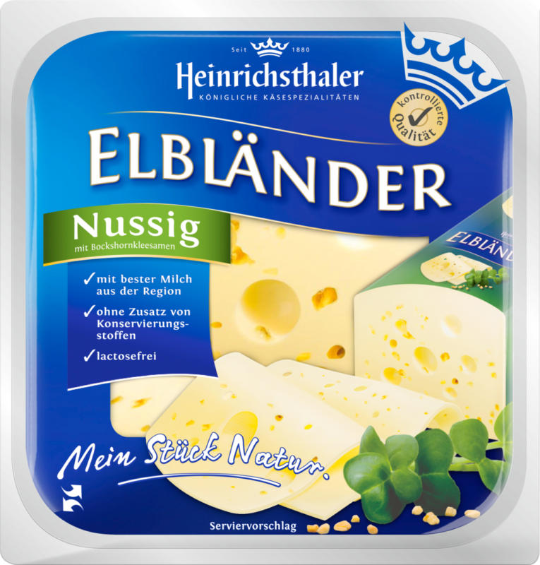 Formaggio Heinrichsthaler, Elbländer, gusto leggero di noce, a fette, senza lattosio, 175 g