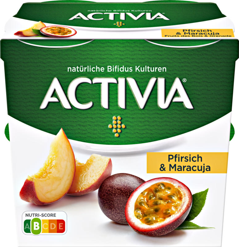 Danone Activia Joghurt Pfirsich & Maracuja, probiotisch, 4 x 115 g
