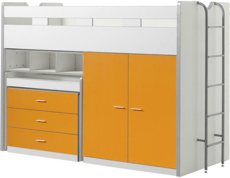 Hochbett 90/200 cm in Orange, Weiß