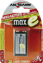 MediaMarkt ANSMANN maxE Batterie 9V NiMH 200 mAh - 8.4V - autodécharge minimal grâce à la technologie maxE - Batterie rechargeable