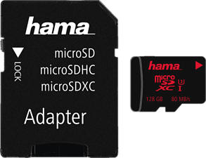 HAMA 181002 UHS-I 80MB/s +AD - Micro-SDXC-Cartes mémoire (128 GB, 80, Noir)