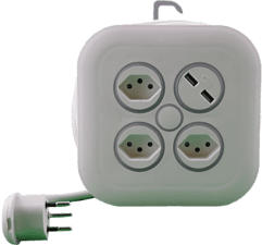 SCHOENENBERGER Câble enrouleur 3x16A + chargeur USB 2.4A - Longueur de câble 7m - Blanc - Boîtier câble (Blanc)