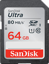SANDISK SDXC Ultra - SDXC-Speicherkarte (64 GB, 80 MB/s, Schwarz/Grau)