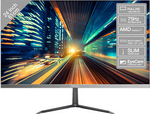 PEAQ PMO S241-IFC - Moniteur (24 ", Full-HD, 75 Hz, Gun-Metal/Noir)