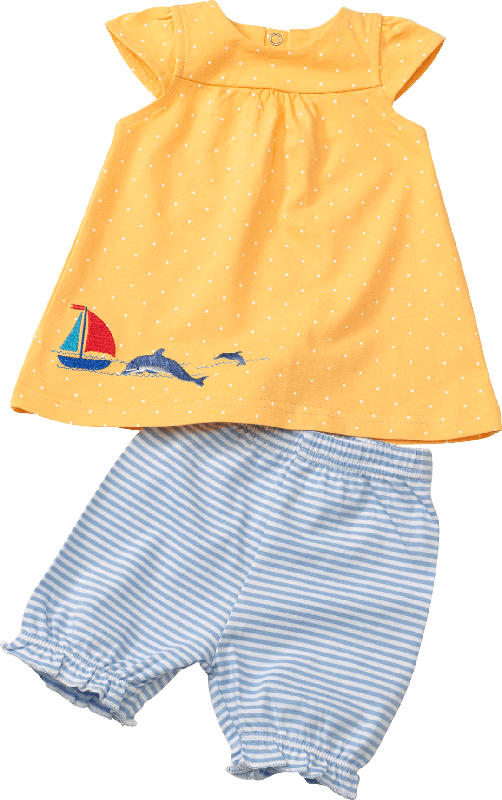 PUSBLU Set aus Baby Shirt und Shorts, Gr. 56, in Baumwolle, gelb, blau
