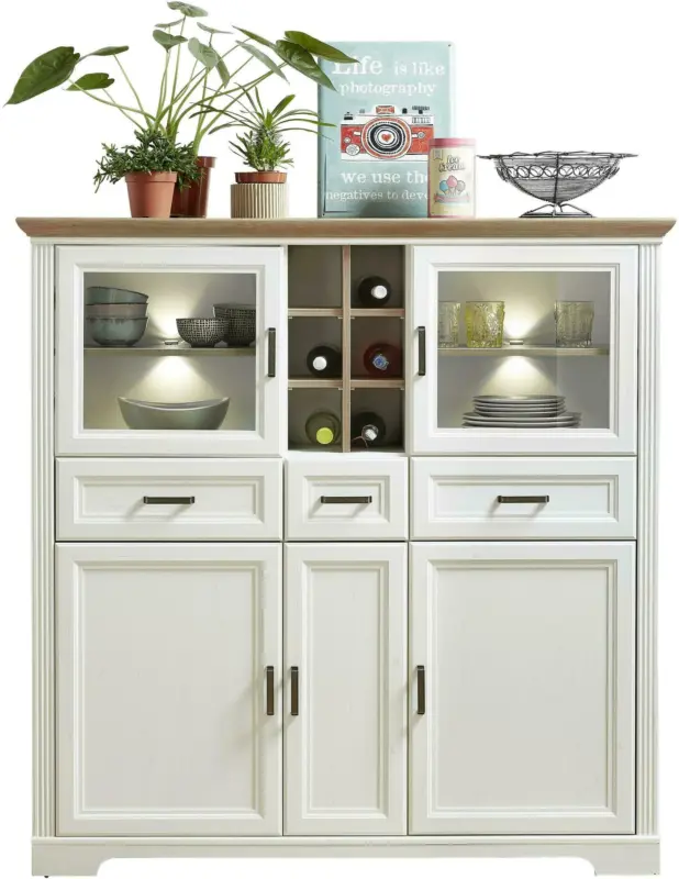 Highboard in Weiß/Eichefarbe 'Jasmin'