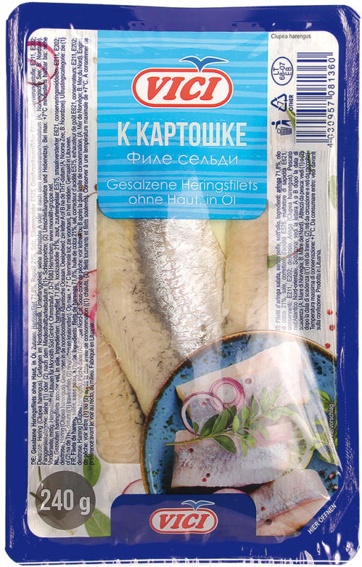 Gesalzene Heringsfilets (Clupea harengus) ohne Haut, in Öl