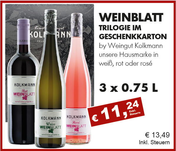 Weinblatt Trilogie im Geschenkkarton (Weiß, Rosé, Rot)