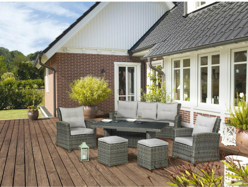 Lounge-Set mit Esstisch Vermont 6-teilig aus Polyrattan Wave Cliff