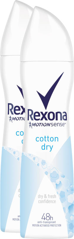Rexona Deo Spray Aerosol, Women Cotton Dry, 2 x 150 ml