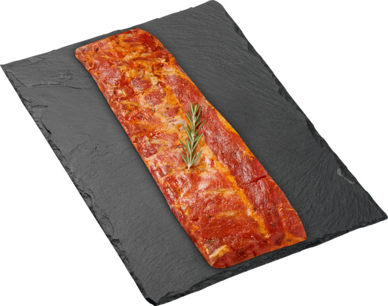 Spare Ribs BBQ Denner, Porc, mariné, Suisse. env. 500 g, les 100 g