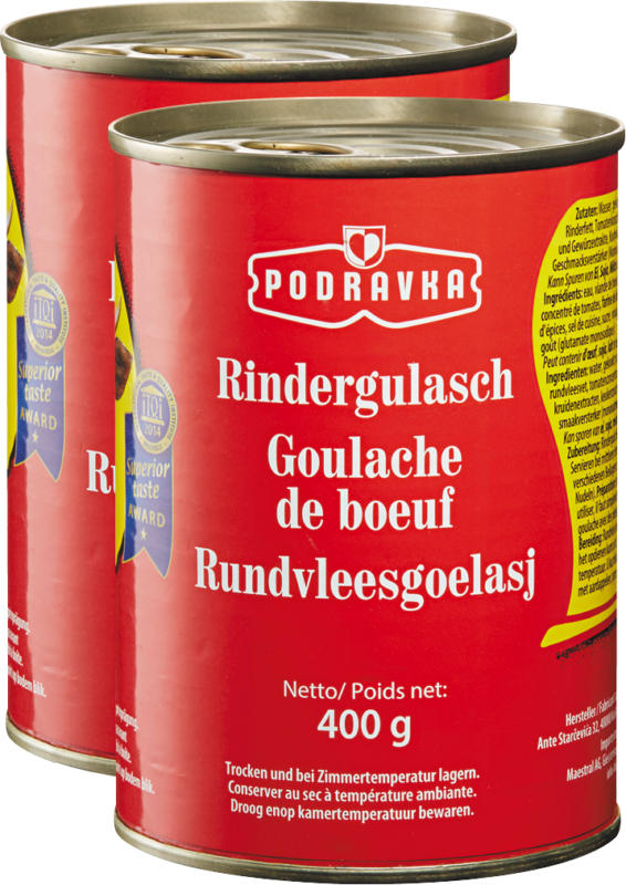 Goulache de bœuf Podravka, 2 x 400 g