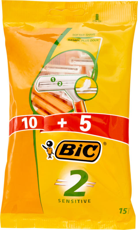 BIC 2 Sensitive Klingenrasierer , 10 + 5 Stück
