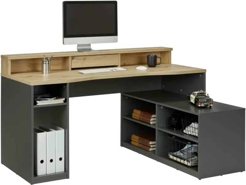 Eckschreibtisch in Anthrazit/Eichefarben