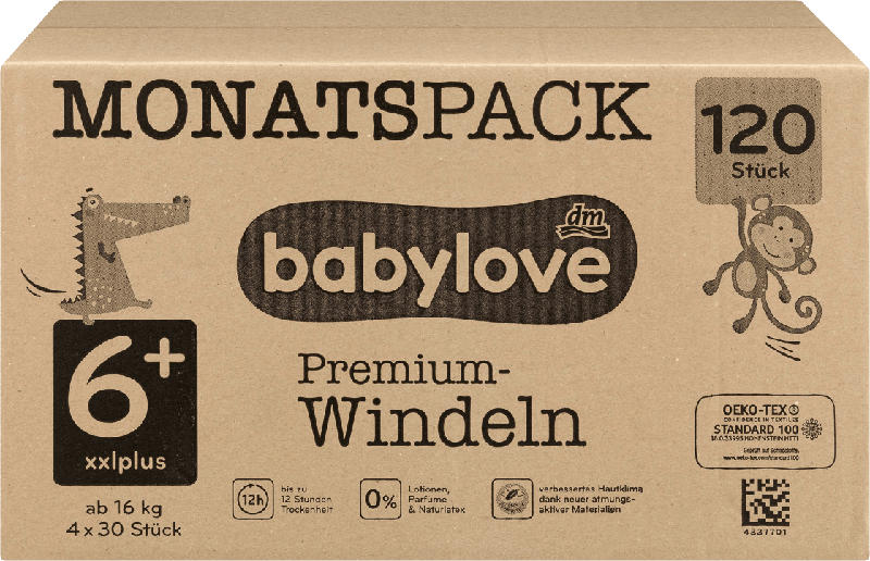 babylove Windeln Premium Gr. 6+, XXLplus, 18+ kg, Monatspack