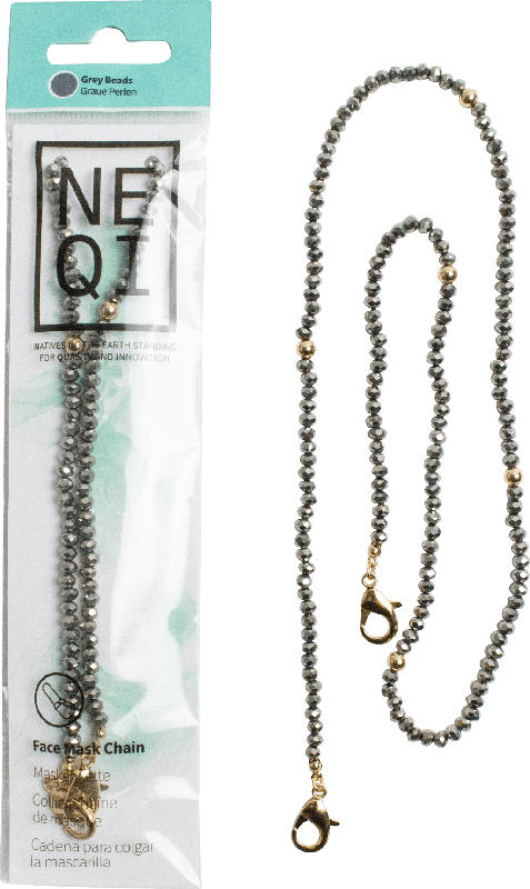 NEQI Maskenkette graue Perlen