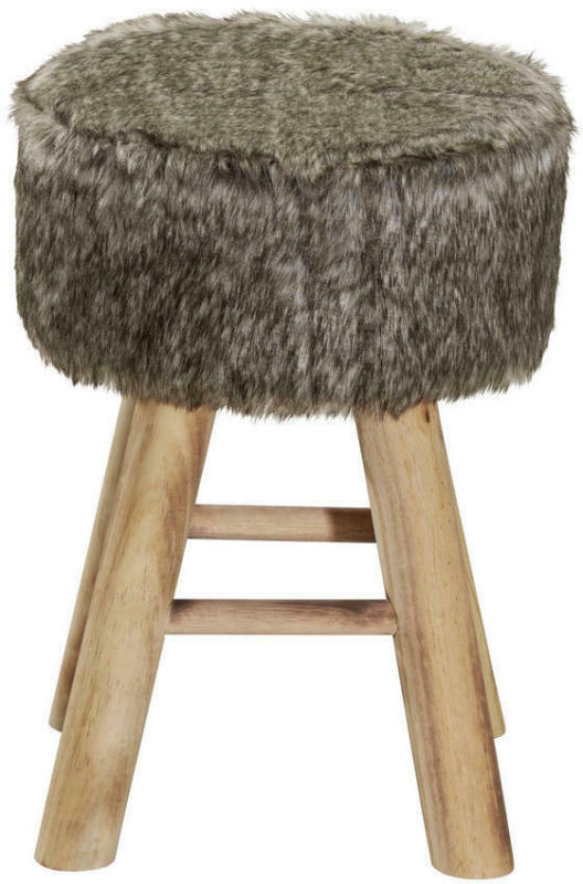 Hocker in Holz, Textil Naturfarben, Weiß