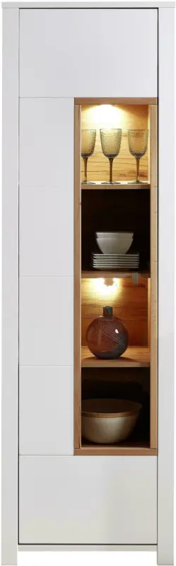 Vitrine in Weiß/Buchefarbe 'Serpio'