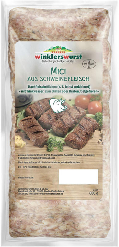 Mici aus Schweinefleisch, Hackfleischzubereitung Siebenbürger Art, tiefgefroren