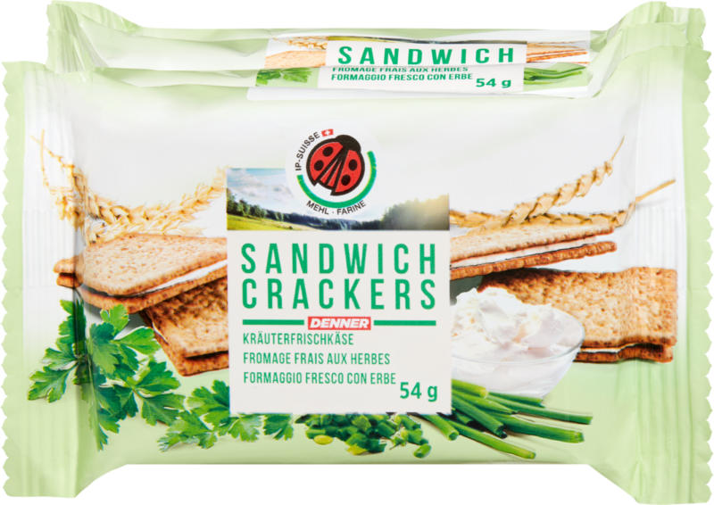 Sandwich Cracker IP-SUISSE, Fromage frais aux herbes, 4 x 54 g