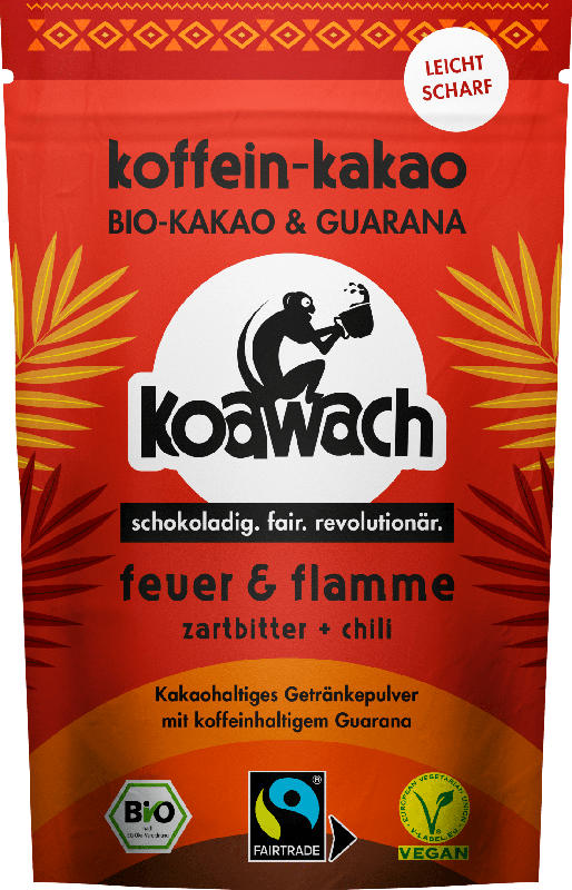 koawach Kakao Pulver, Feuer+Flamme Zartbitter Chili