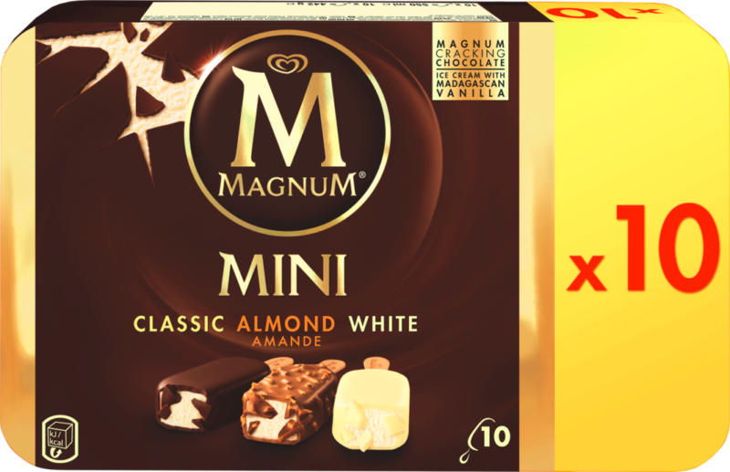 Magnum Glacé Mini, assortiert: Classic, Almond, White, 10 x 55 ml