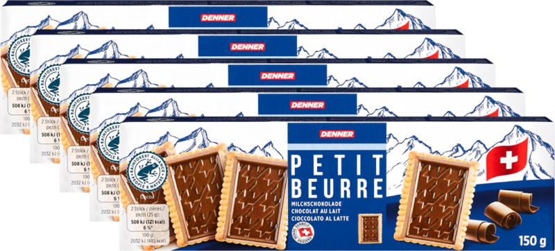Denner Biscuits Petit Beurre Milchschokolade, 5 x 150 g
