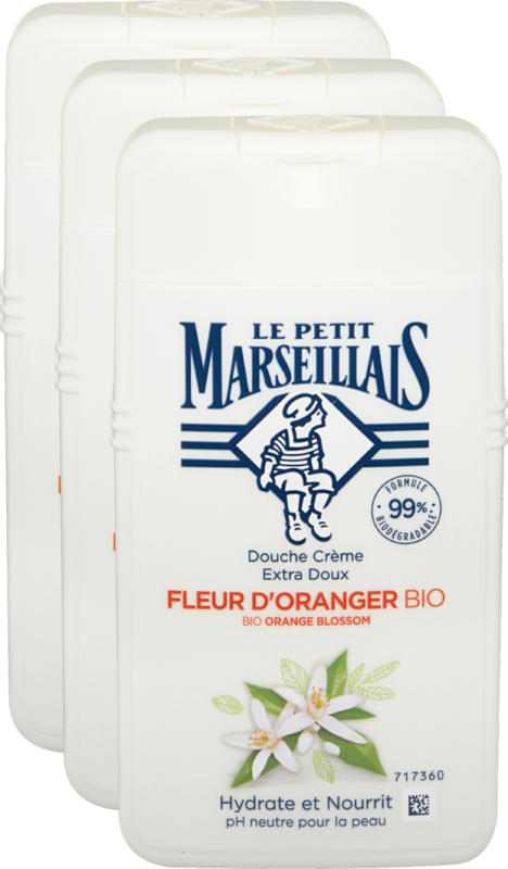 Crème de douche Fleur d'oranger bio Le Petit Marseillais, 3 x 250 ml