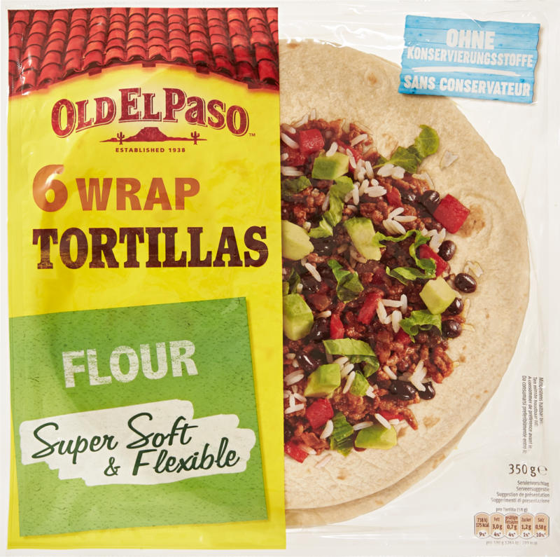 Tortilla wraps au blé complet Old El Paso, 350 g