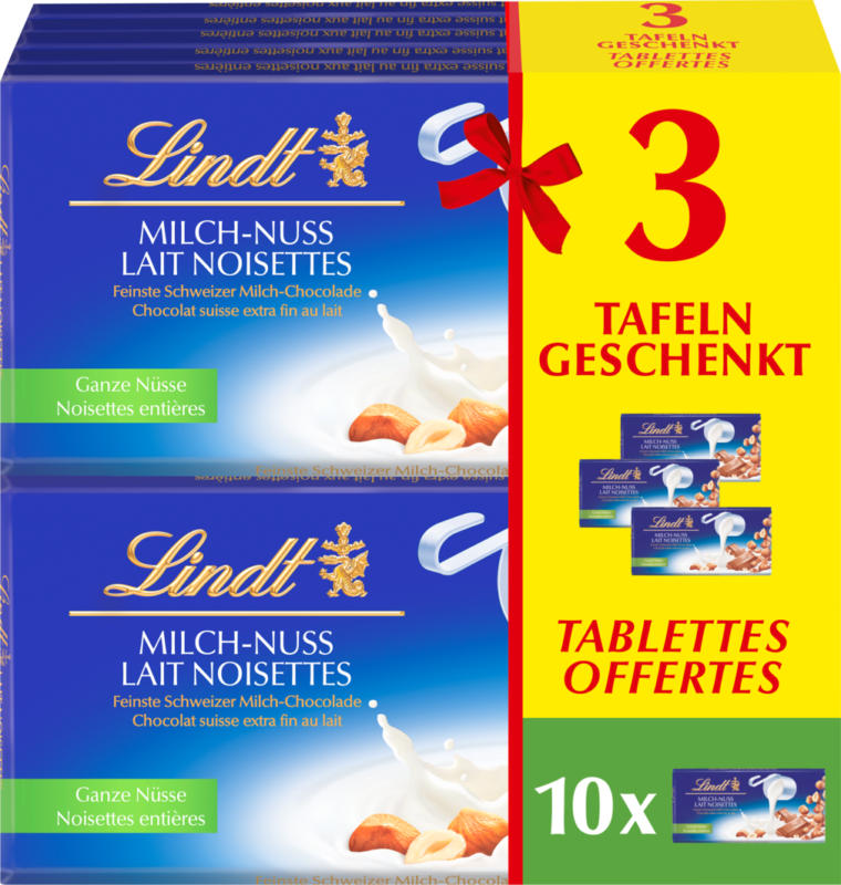 Lindt Tavolette, Latte con nocciole, 10 x 100