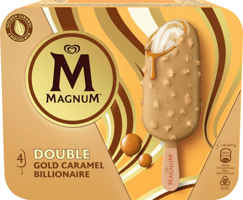 Glace Double Gold Caramel Magnum, 4 x 85 ml